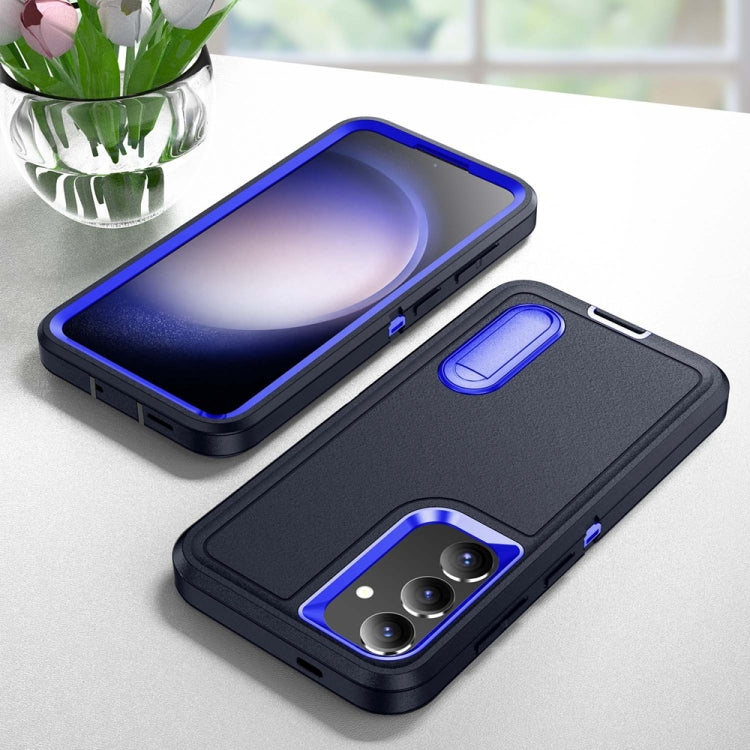 For Samsung Galaxy S24 / S25 5G Rugged PC Hybrid Silicone Phone Case with Holder(Dark Blue+Royal Blue) by buy2fix