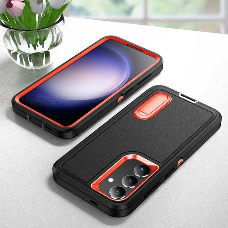 For Samsung Galaxy S24+ / S25+ 5G Rugged PC Hybrid Silicone Phone Case with Holder(Black+Orange) by buy2fix