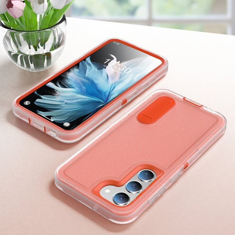 For Samsung Galaxy S24+ / S25+ 5G Rugged PC Hybrid Silicone Phone Case with Holder(Transparent+Orange) by buy2fix