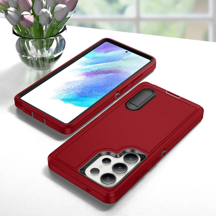 For Samsung Galaxy S25 Ultra 5G Rugged PC Hybrid Silicone Phone Case with Holder(Red+Black) by buy2fix