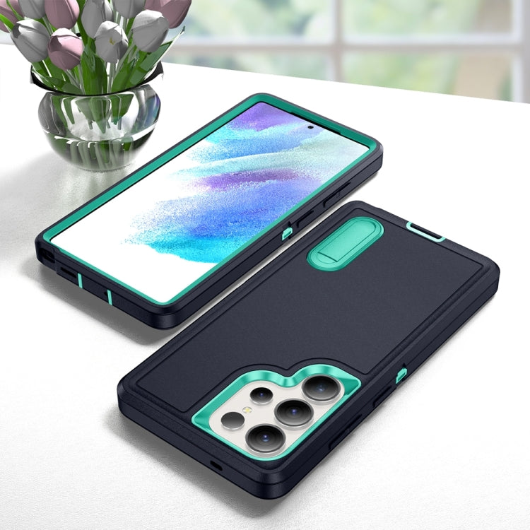 For Samsung Galaxy S25 Ultra 5G Rugged PC Hybrid Silicone Phone Case with Holder(Dark Blue+Light Green) by buy2fix