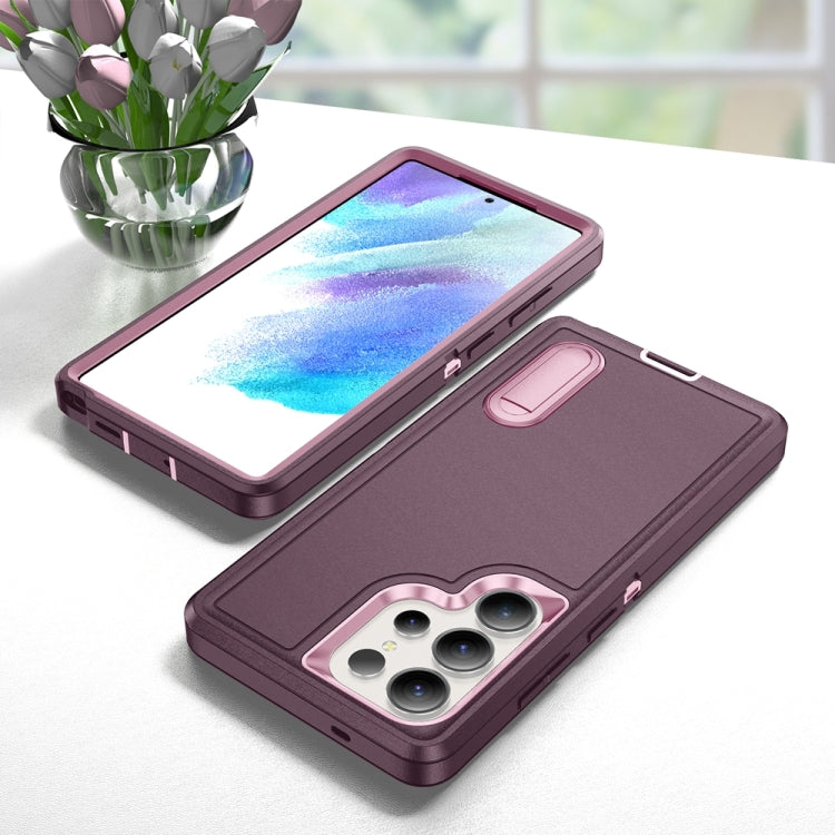For Samsung Galaxy S25 Ultra 5G Rugged PC Hybrid Silicone Phone Case with Holder(Purple+Pink) by buy2fix