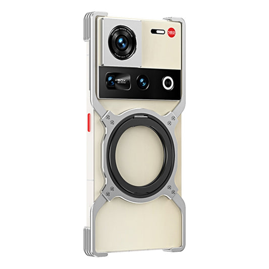 For ZTE nubia Z70 Ultra Mechanical Arm Borderless MagSafe Holder Metal Phone Case(Silver) - ZTE Cases by buy2fix | Online Shopping UK | buy2fix