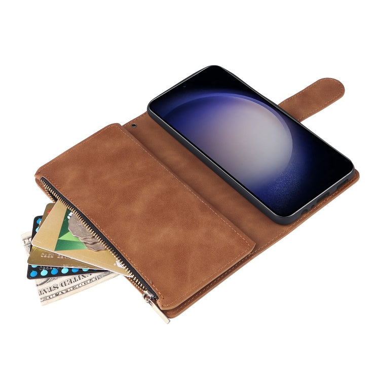 For Samsung Galaxy S25 5G Multifunctional Frosted Zipper Wallet Leather Phone Case(Brown) by buy2fix