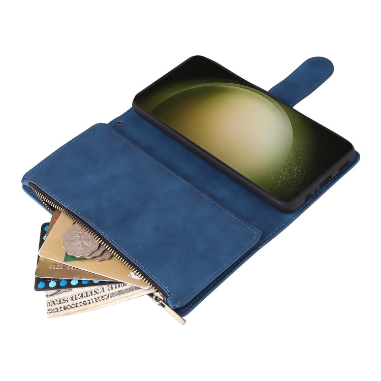 For Samsung Galaxy S25+ 5G Multifunctional Frosted Zipper Wallet Leather Phone Case(Blue) by buy2fix