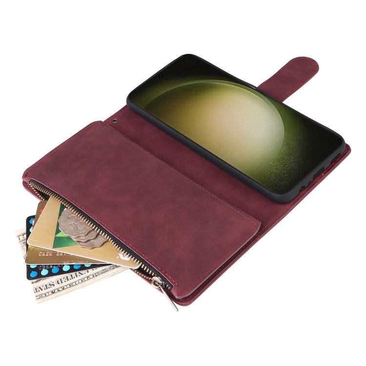For Samsung Galaxy S25+ 5G Multifunctional Frosted Zipper Wallet Leather Phone Case(Wine Red) by buy2fix