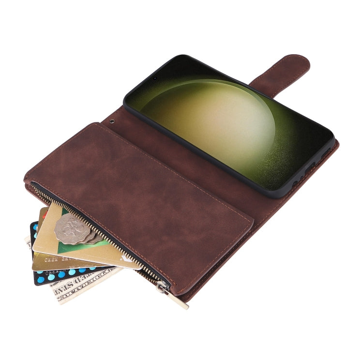 For Samsung Galaxy S25+ 5G Multifunctional Frosted Zipper Wallet Leather Phone Case(Coffee) by buy2fix