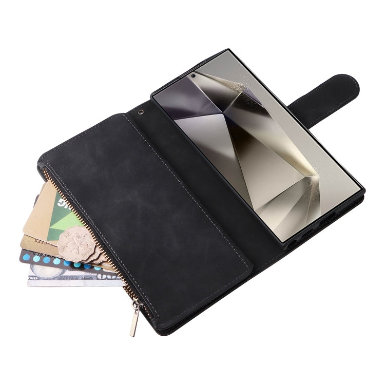 For Samsung Galaxy S25 Ultra 5G Multifunctional Frosted Zipper Wallet Leather Phone Case(Black) by buy2fix