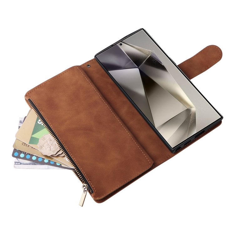 For Samsung Galaxy S25 Ultra 5G Multifunctional Frosted Zipper Wallet Leather Phone Case(Brown) by buy2fix