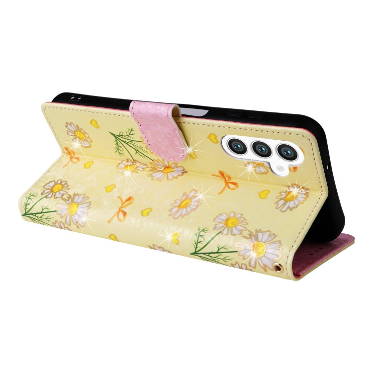 For Samsung Galaxy S25+ 5G Bronzing Painting RFID Leather Phone Case(Yellow Daisy) by buy2fix