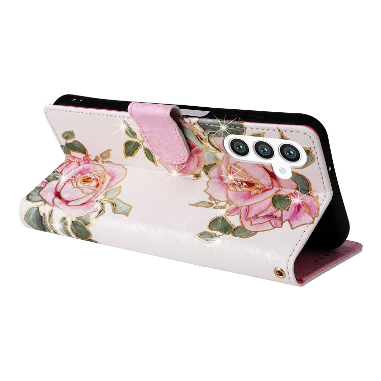 For Samsung Galaxy S25+ 5G Bronzing Painting RFID Leather Phone Case(Rose Flower) by buy2fix