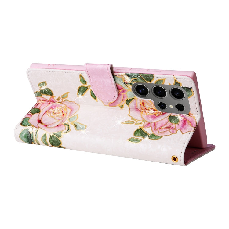 For Samsung Galaxy S25 Ultra 5G Bronzing Painting RFID Leather Phone Case(Rose Flower) by buy2fix