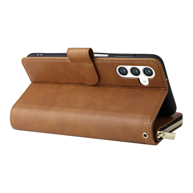 For Samsung Galaxy S25 5G 9-Card Slots Zipper Wallet Bag Leather Phone Case(Brown) by buy2fix