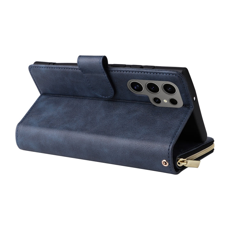 For Samsung Galaxy S25 Ultra 5G 9-Card Slots Zipper Wallet Bag Leather Phone Case(Blue) by buy2fix