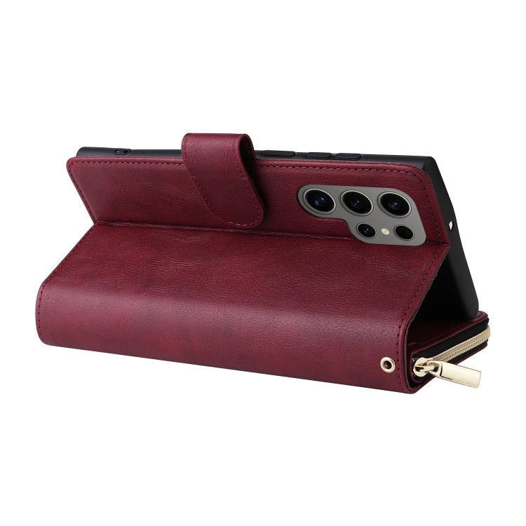 For Samsung Galaxy S25 Ultra 5G 9-Card Slots Zipper Wallet Bag Leather Phone Case(Wine Red) by buy2fix