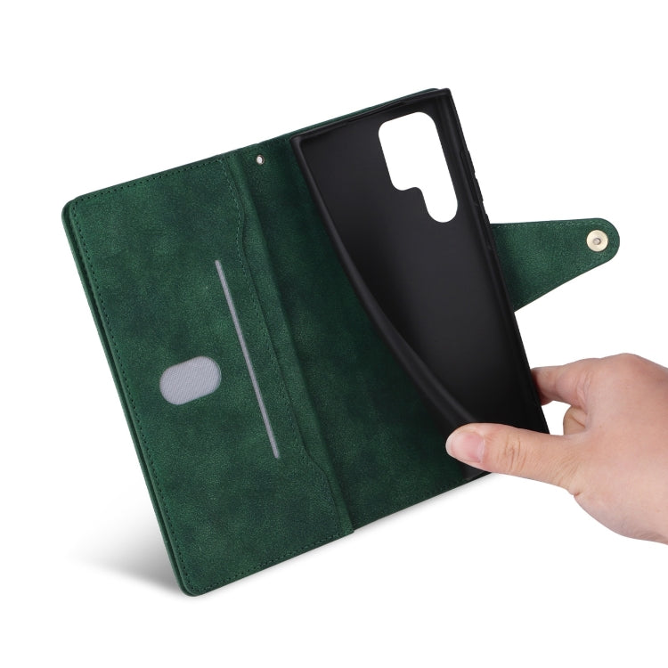 For Samsung Galaxy S25 Ultra 5G Rivet Buckle 9 Cards Three Fold Leather Phone Case(Green) by buy2fix