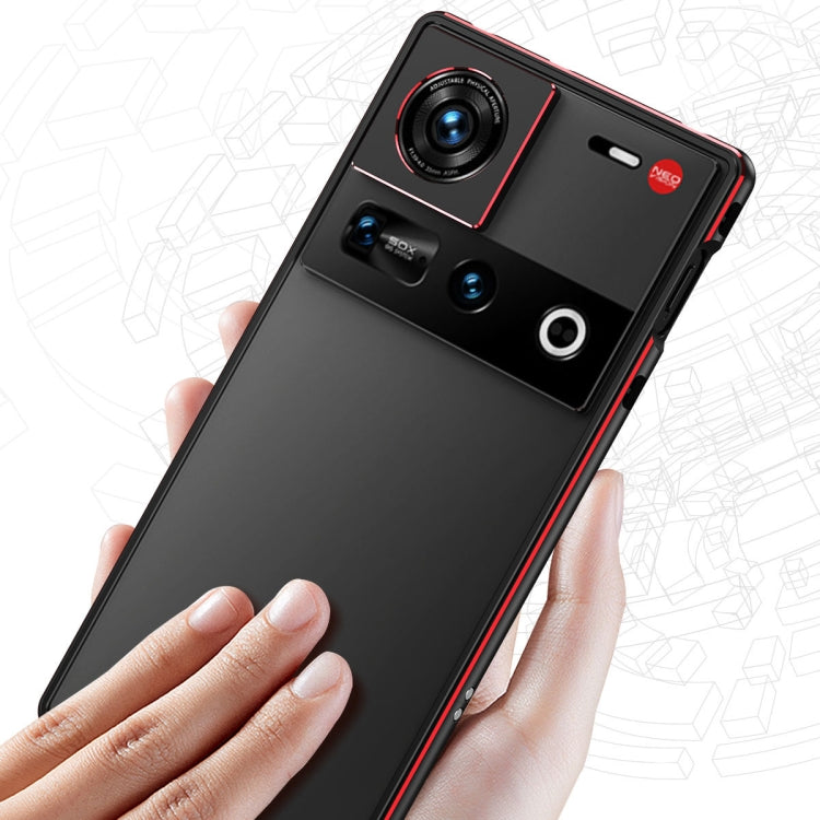 For ZTE nubia Z70 Ultra Aurora Series Lens Protector + Metal Frame Phone Case(Black Blue) - ZTE Cases by buy2fix | Online Shopping UK | buy2fix