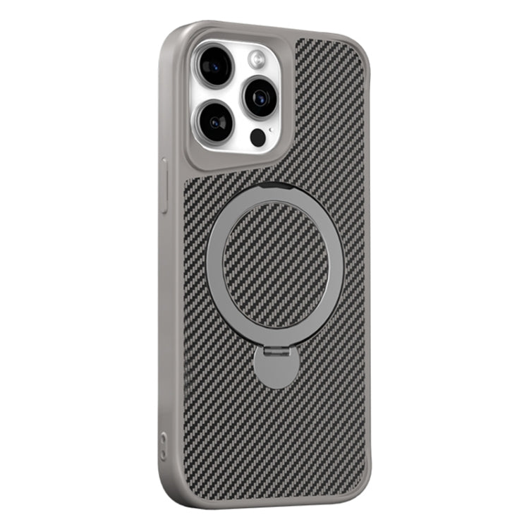For iPhone 15 Pro Carbon Fiber Texture 360 MagSafe Holder Phone Case(Titanium Gray) - iPhone 15 Pro Cases by buy2fix | Online Shopping UK | buy2fix