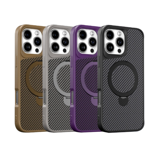 For iPhone 12 Pro Max Carbon Fiber Texture 360 MagSafe Holder Phone Case(Desert Gold) - iPhone 12 Pro Max Cases by buy2fix | Online Shopping UK | buy2fix