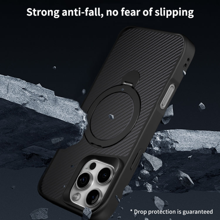 For iPhone 16 Pro Carbon Fiber Texture 360 MagSafe Holder Phone Case(Black) - iPhone 16 Pro Cases by buy2fix | Online Shopping UK | buy2fix