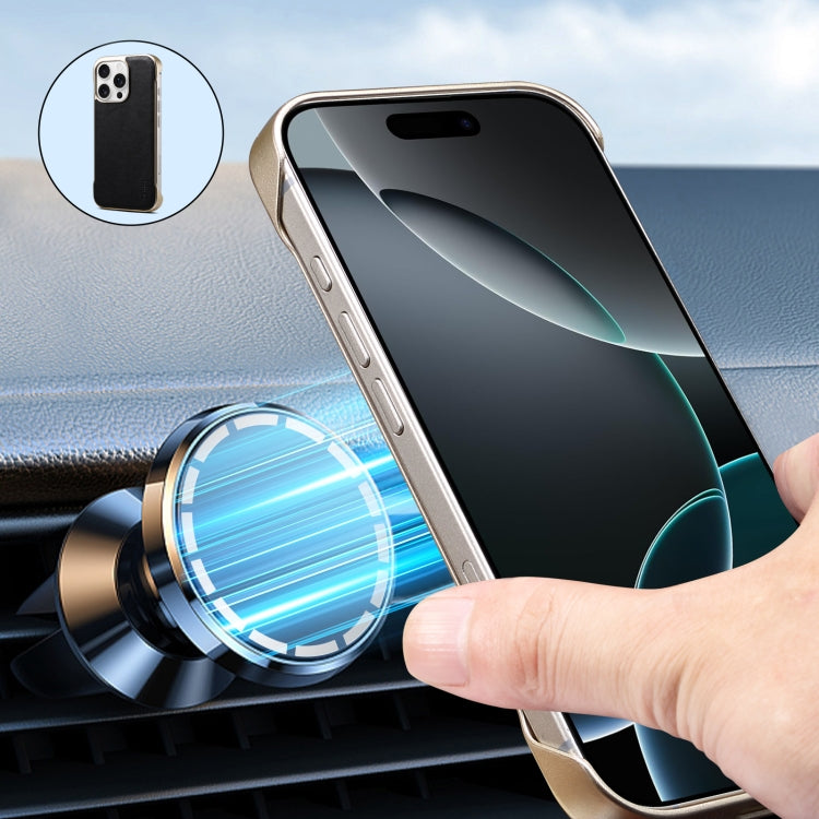 For iPhone 15 Pro Max Denior MagSafe Genuine Leather Calf Texture Phone Case(Black) - iPhone 15 Pro Max Cases by Denior | Online Shopping UK | buy2fix