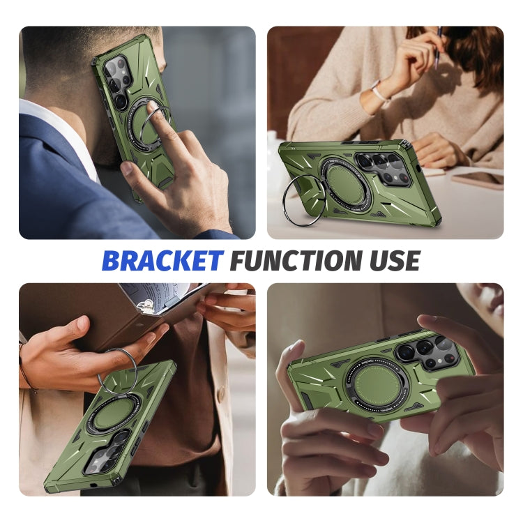For Samsung Galaxy S25 Ultra 5G MagSafe Magnetic Shockproof Phone Case with Ring Holder(Dark Green) by buy2fix