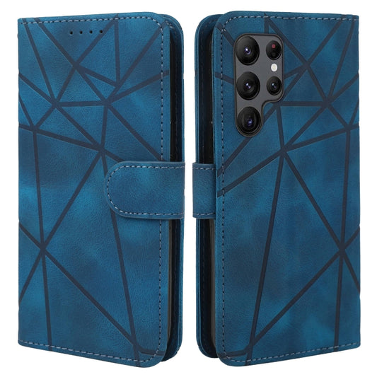 For Samsung Galaxy S25 Ultra 5G Skin Feel Geometric Lines Leather Phone Case(Blue) by buy2fix