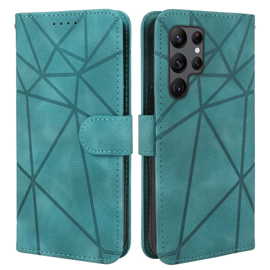 For Samsung Galaxy S25 Ultra 5G Skin Feel Geometric Lines Leather Phone Case(Green) by buy2fix