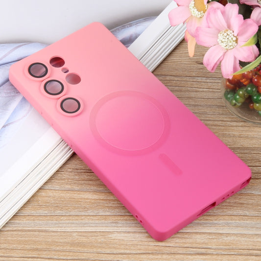 For Samsung Galaxy S25 Ultra 5G Liquid TPU Silicone Gradient MagSafe Phone Case(Pink Red) by buy2fix