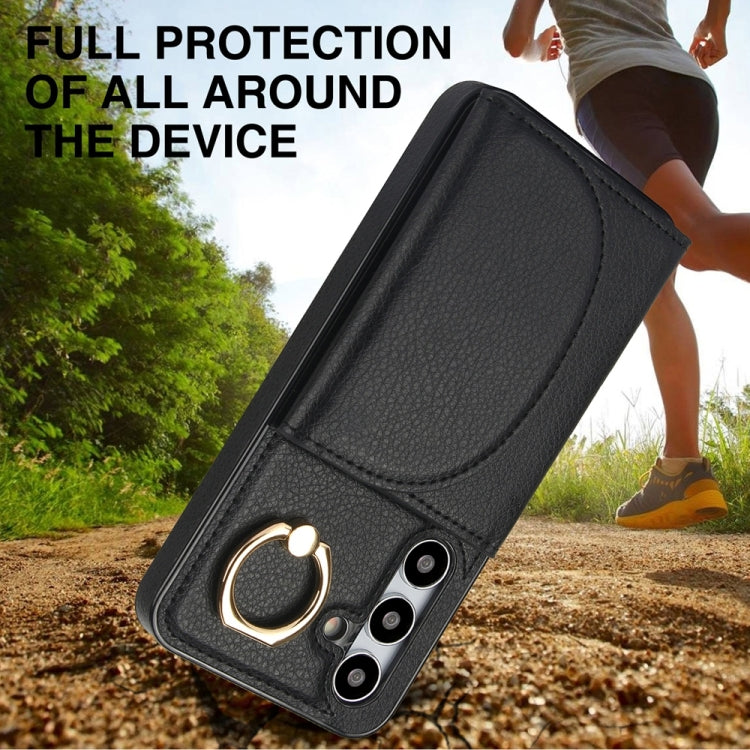For Samsung Galaxy S25+ 5G Ring Holder Card Bag Skin Feel Phone Case(Black) by buy2fix