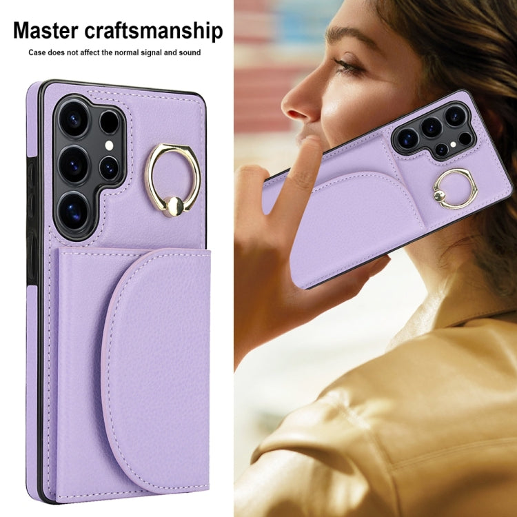 For Samsung Galaxy S25 Ultra 5G Ring Holder Card Bag Skin Feel Phone Case(Purple) by buy2fix