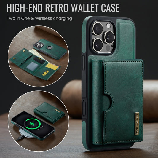 For iPhone 16 Pro DG.MING M6 Series RFID Tri-fold Card Bag Removable Leather Phone Case(Green) by DG.MING