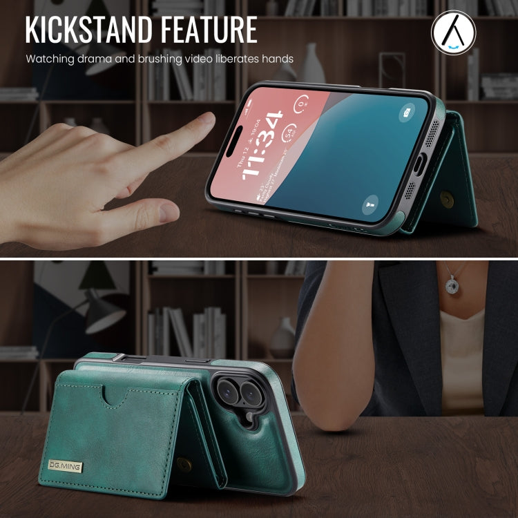 For iPhone 16 DG.MING M6 Series RFID Tri-fold Card Bag Removable Leather Phone Case(Green) by DG.MING