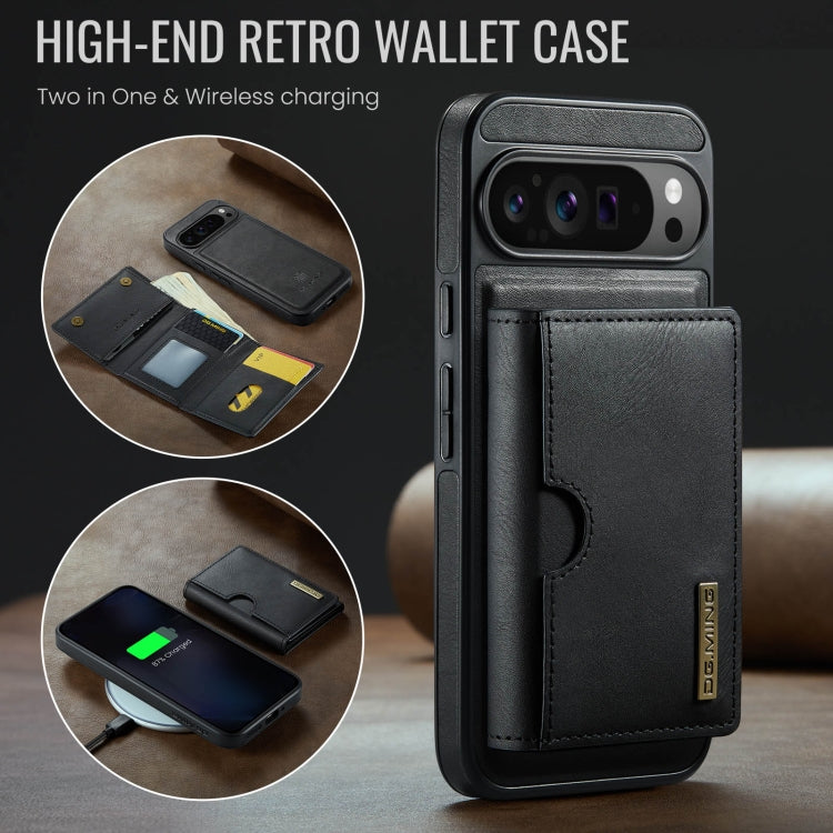 For Google Pixel 9 Pro XL DG.MING M6 Series RFID Tri-fold Card Bag Removable Leather Phone Case(Black) - Google Cases by DG.MING | Online Shopping UK | buy2fix