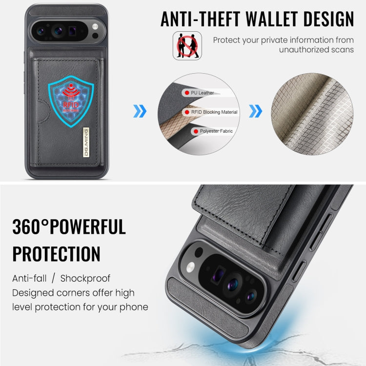 For Google Pixel 9 Pro XL DG.MING M6 Series RFID Tri-fold Card Bag Removable Leather Phone Case(Black) - Google Cases by DG.MING | Online Shopping UK | buy2fix