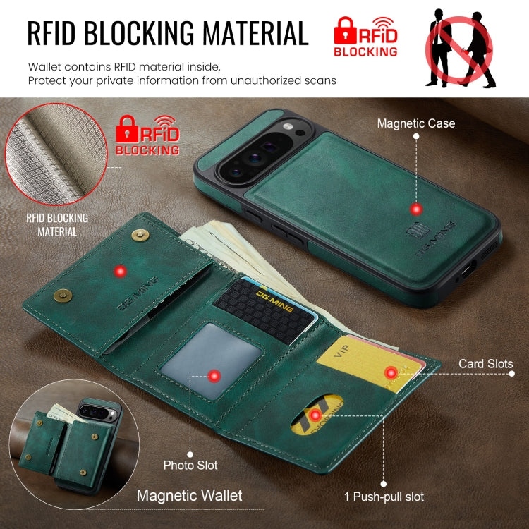 For Google Pixel 9 Pro XL DG.MING M6 Series RFID Tri-fold Card Bag Removable Leather Phone Case(Green) - Google Cases by DG.MING | Online Shopping UK | buy2fix