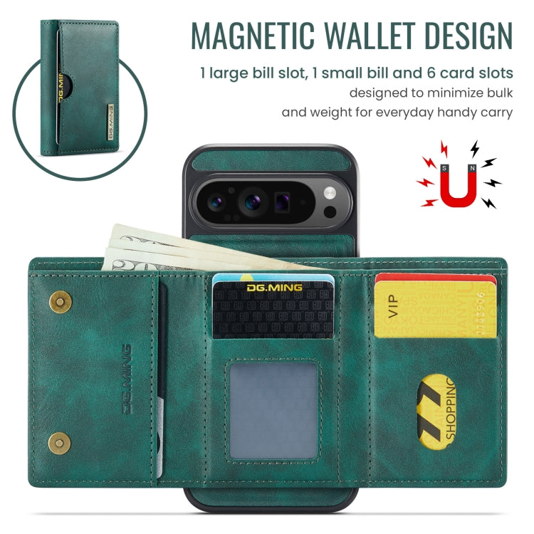 For Google Pixel 9 Pro XL DG.MING M6 Series RFID Tri-fold Card Bag Removable Leather Phone Case(Green) - Google Cases by DG.MING | Online Shopping UK | buy2fix