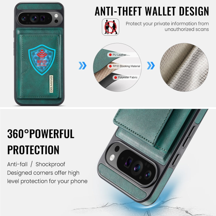 For Google Pixel 9 Pro XL DG.MING M6 Series RFID Tri-fold Card Bag Removable Leather Phone Case(Green) - Google Cases by DG.MING | Online Shopping UK | buy2fix