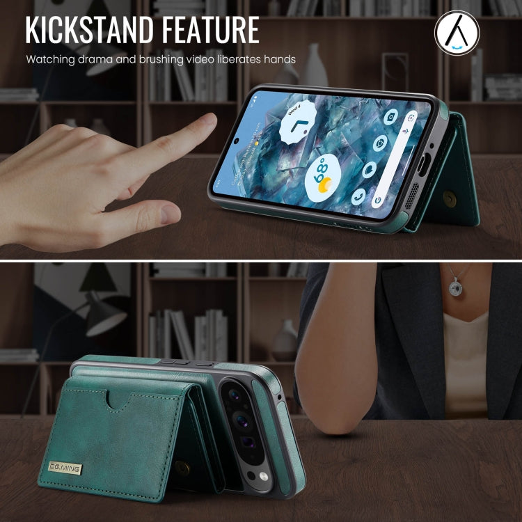 For Google Pixel 9 Pro XL DG.MING M6 Series RFID Tri-fold Card Bag Removable Leather Phone Case(Green) - Google Cases by DG.MING | Online Shopping UK | buy2fix