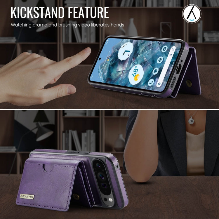 For Google Pixel 9 Pro XL DG.MING M6 Series RFID Tri-fold Card Bag Removable Leather Phone Case(Purple) - Google Cases by DG.MING | Online Shopping UK | buy2fix