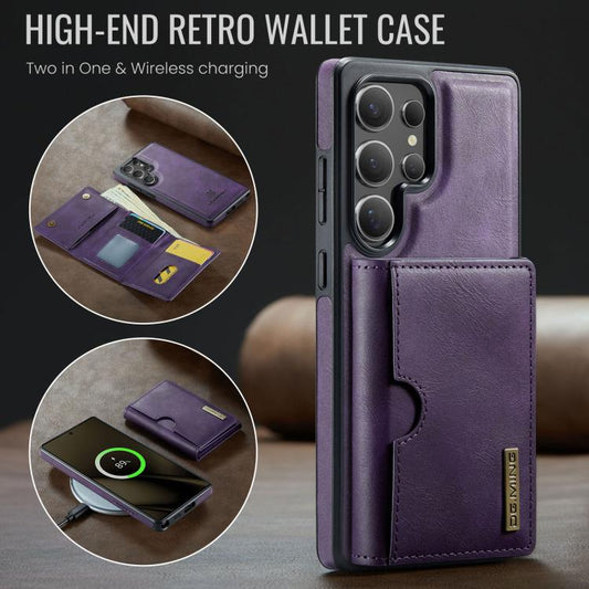 For Samsung Galaxy S25 Ultra 5G DG.MING M6 Series RFID Tri-fold Card Bag Removable Leather Phone Case(Purple) - Galaxy S25 Ultra 5G Cases by DG.MING | Online Shopping UK | buy2fix