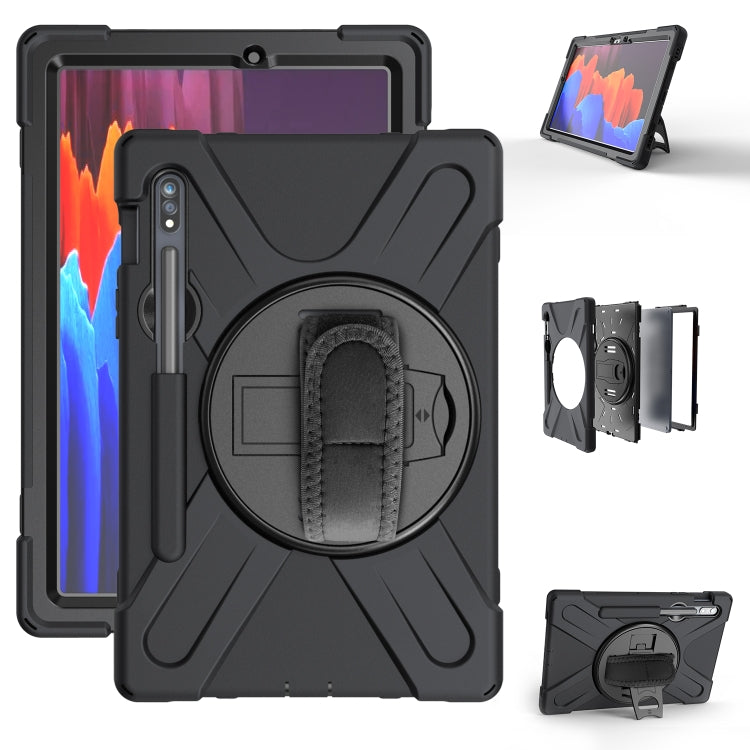For Samsung Galaxy Tab S9 / Galaxy Tab S8 / Galaxy Tab S7 (2020) T870 Shockproof Colorful Silicone + PC Protective Case with Holder & Shoulder Strap & Hand Strap & Pen Slot(Black) by buy2fix