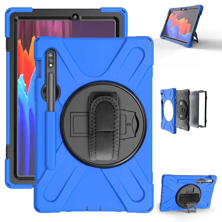 For Samsung Galaxy Tab S9 / Galaxy Tab S8 / Galaxy Tab S7 (2020) T870 Shockproof Colorful Silicone + PC Protective Case with Holder & Shoulder Strap & Hand Strap & Pen Slot(Blue) by buy2fix