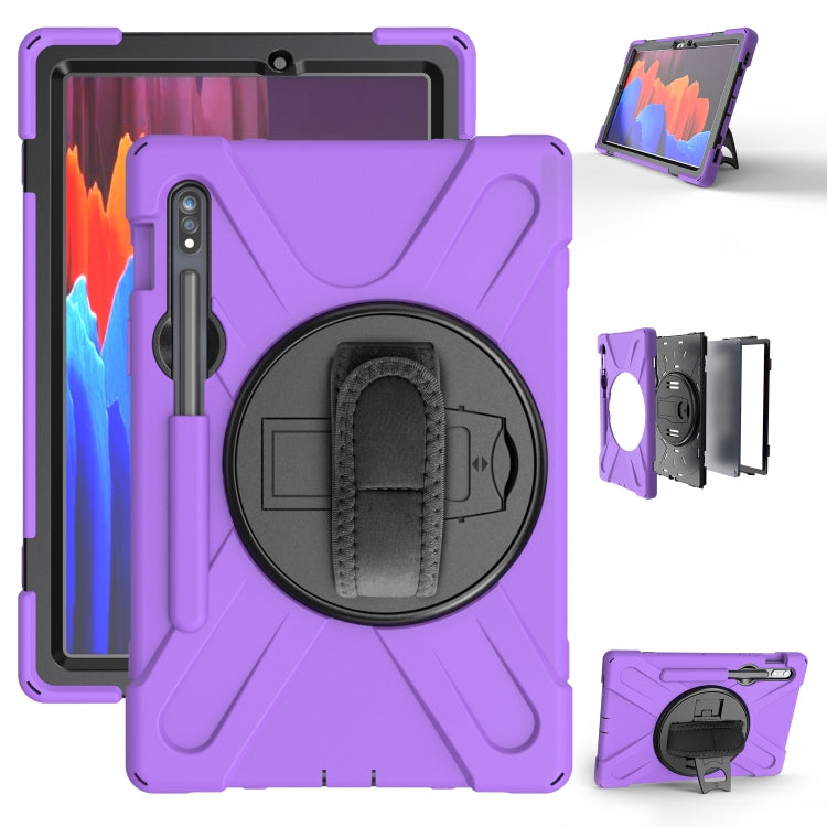 For Samsung Galaxy Tab S9 / Galaxy Tab S8 / Galaxy Tab S7 (2020) T870 Shockproof Colorful Silicone + PC Protective Case with Holder & Shoulder Strap & Hand Strap & Pen Slot(Purple) by buy2fix