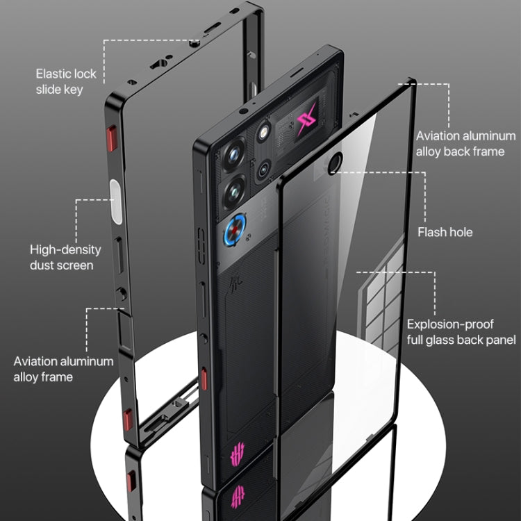 For ZTE nubia Red Magic 10 Pro / 10 Pro+ Snap Buckle Metal Frame Glass Back Panel Phone Case(Black) - ZTE Cases by buy2fix | Online Shopping UK | buy2fix