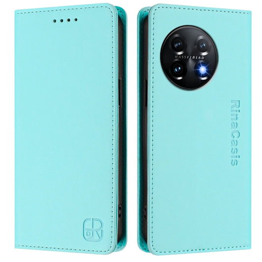 For OnePlus 11 RC01 Dual-Folded Magnetic Suction RFID Leather Phone Case(Mint Green) by buy2fix
