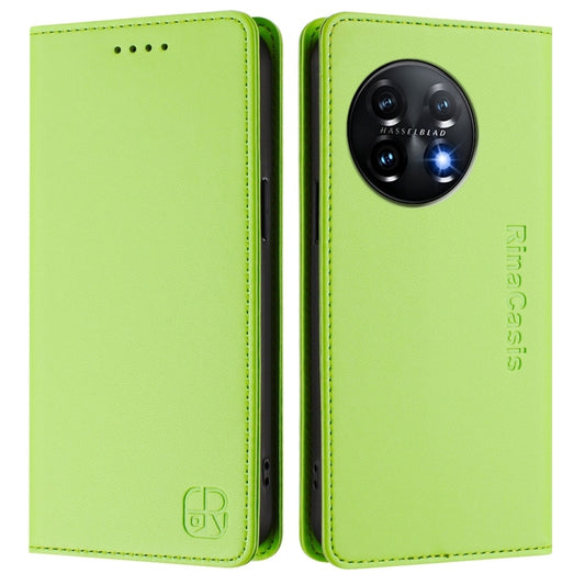 For OnePlus 11 RC01 Dual-Folded Magnetic Suction RFID Leather Phone Case(Grass Green) by buy2fix