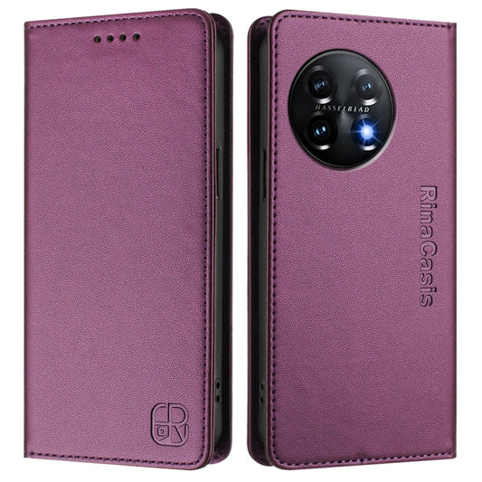 For OnePlus 11 RC01 Dual-Folded Magnetic Suction RFID Leather Phone Case(Violet) by buy2fix