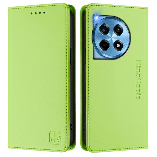 For OnePlus 12 Global RC01 Dual-Folded Magnetic Suction RFID Leather Phone Case(Grass Green) by buy2fix