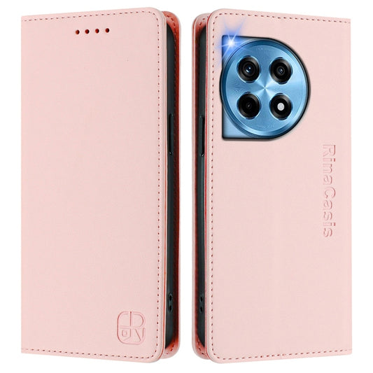 For OnePlus 12 Global RC01 Dual-Folded Magnetic Suction RFID Leather Phone Case(Pink) by buy2fix